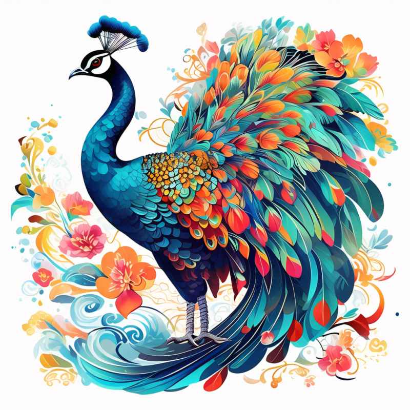 百鸟之王炫彩孔雀元素插画 12