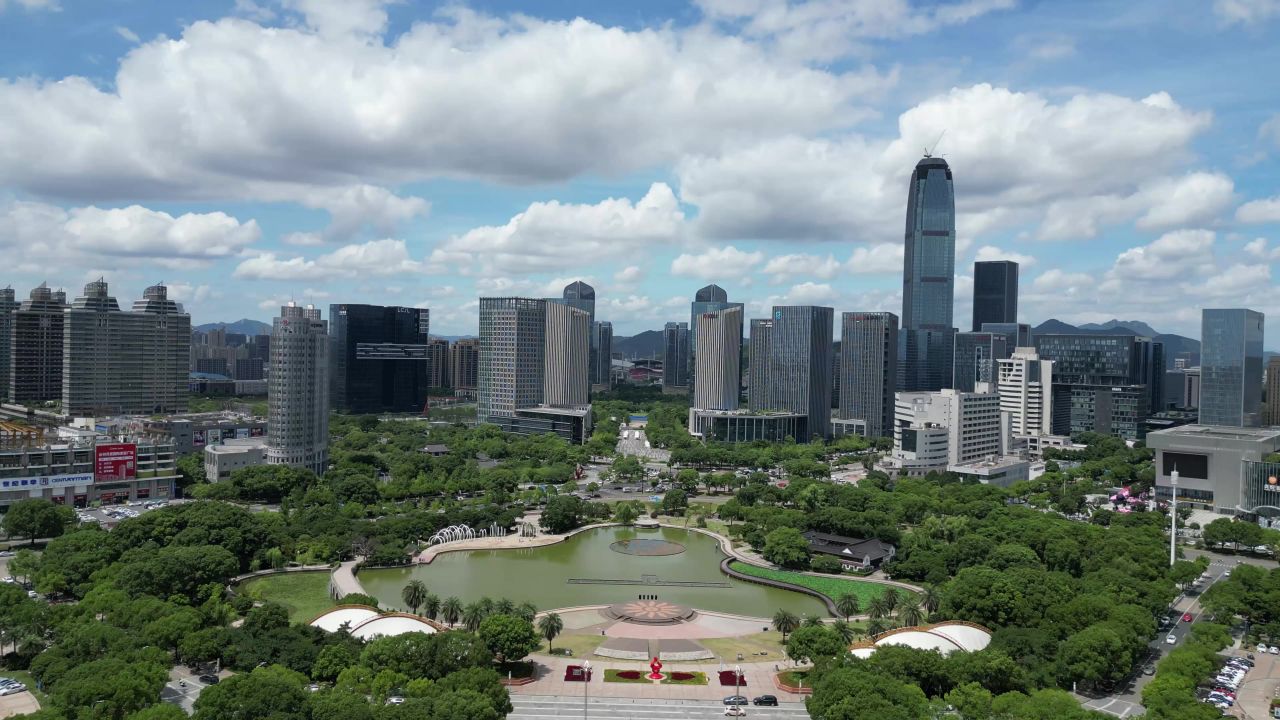  航拍台州城市风光地标建筑