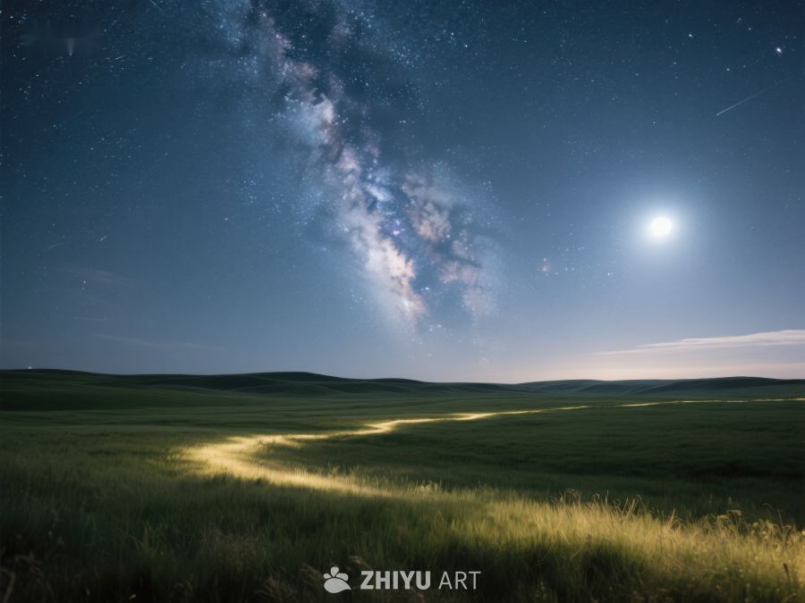 夜空银河下的草原风光 415