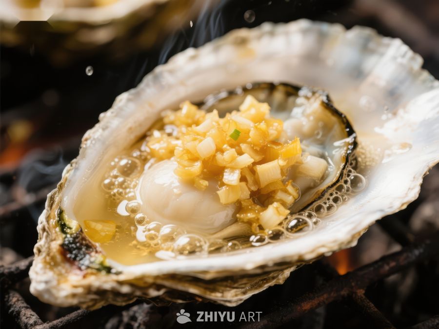 蒜蓉烤生蚝，热气腾腾