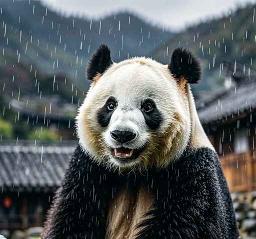 雨中的熊猫