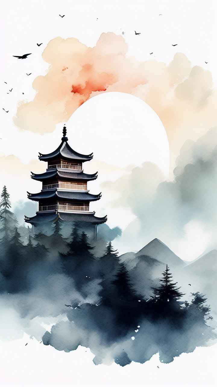 国潮山水画插画背景 43