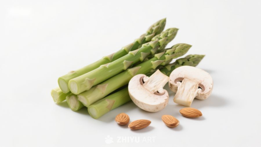 芦笋菌菇与杏仁组合