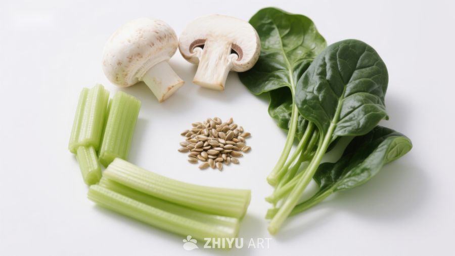新鲜蔬菜与菌菇食材组合