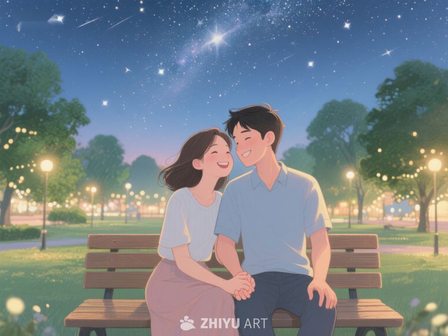 夜空下公园里的温馨时刻 966
