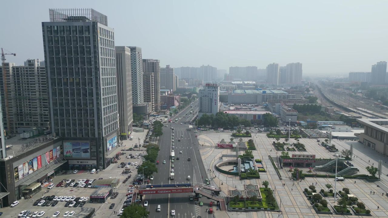 河北邯郸火车站建筑交通航拍