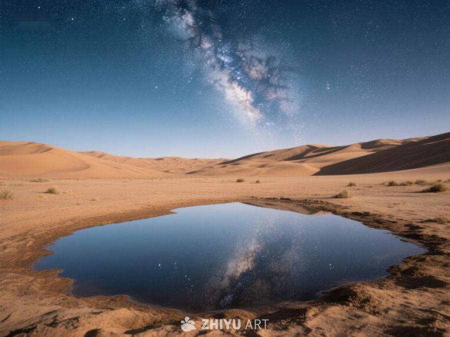 沙漠夜景：银河倒映在水洼中 90