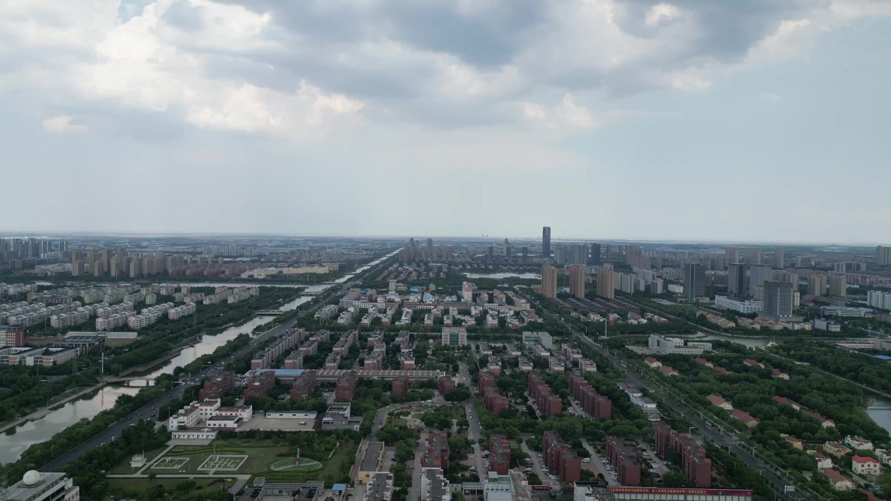 航拍山东东营城市建设东营风光