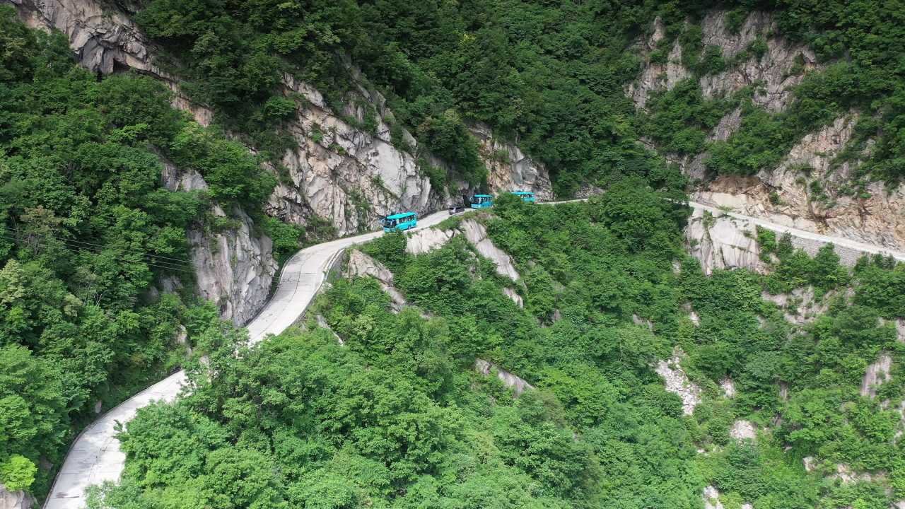 山间绿意盎然的蜿蜒之路