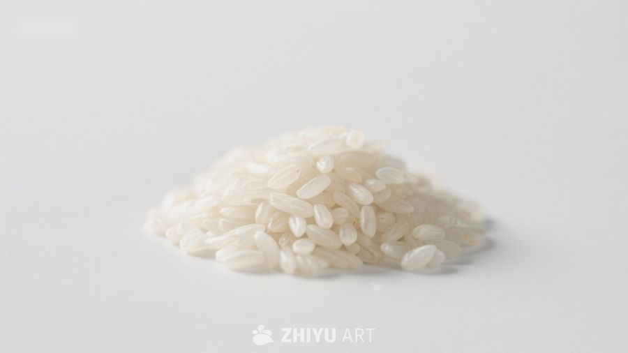 白色背景上的米粒堆