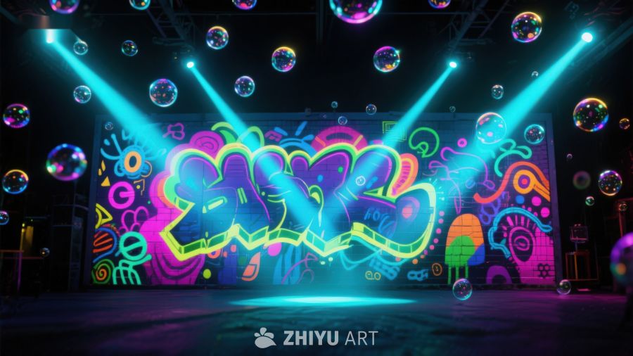霓虹涂鸦墙与泡泡灯光秀 438