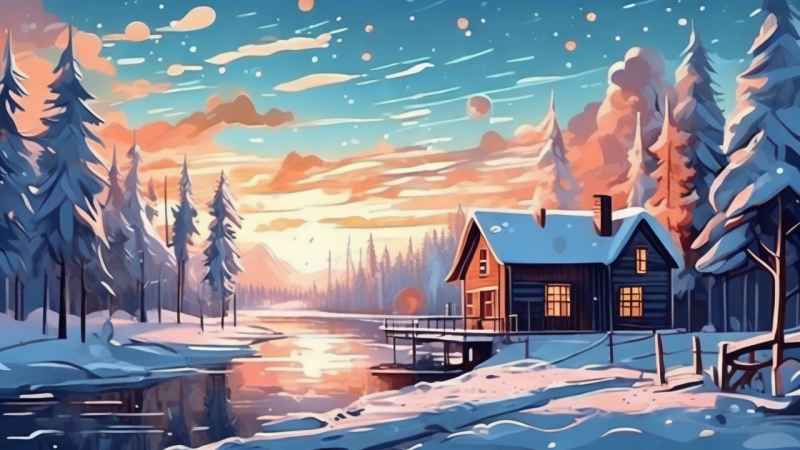 冬季背景图插画雪山雪景 32