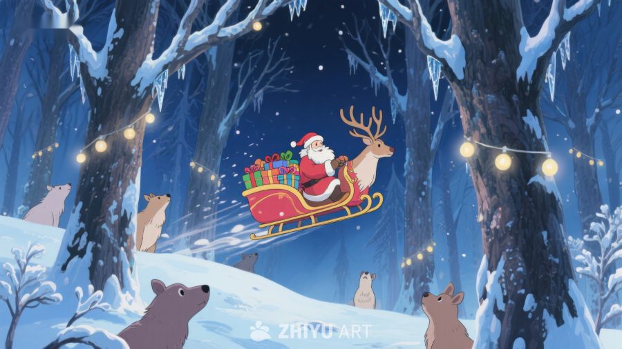 圣诞老人雪橇穿越冬日森林 195