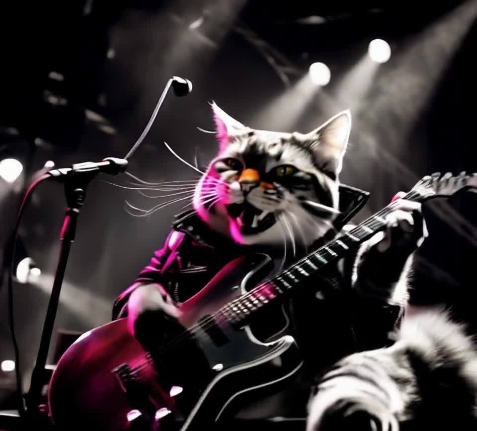 摇滚猫：皮夹克猫咪的吉他独奏