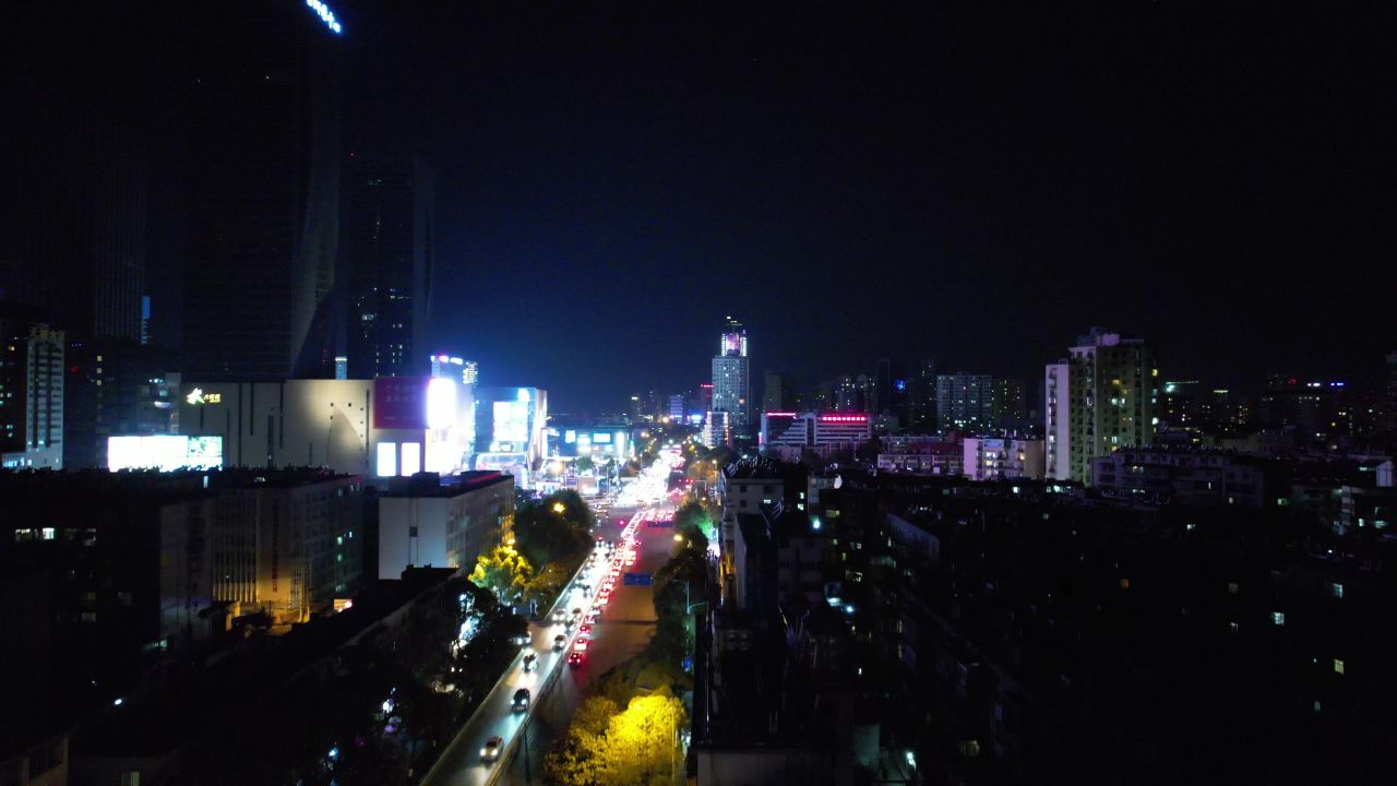  昆明夜景灯光交通航拍 