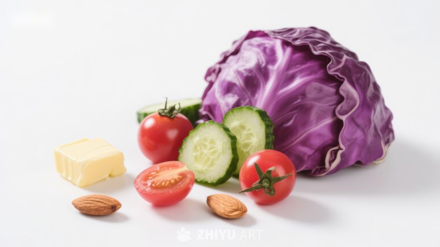 新鲜蔬菜与坚果静物组合