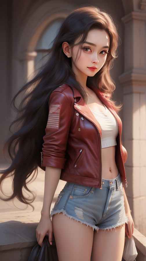 红色皮衣大美女