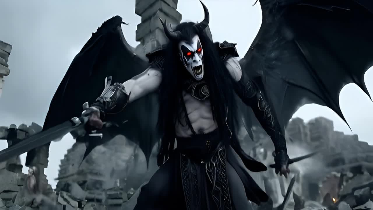 这个恶魔身穿黑色盔甲，手持充满虚空魔法的剑。