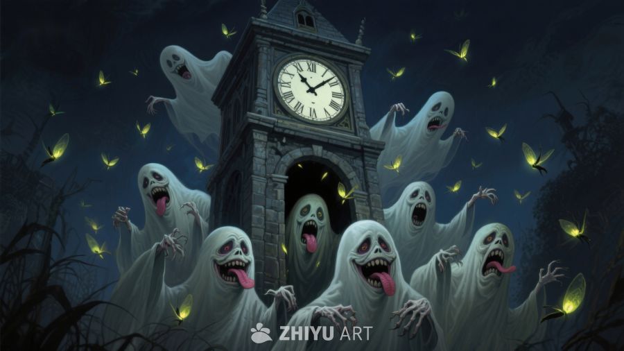 夜幕下的钟楼与群鬼