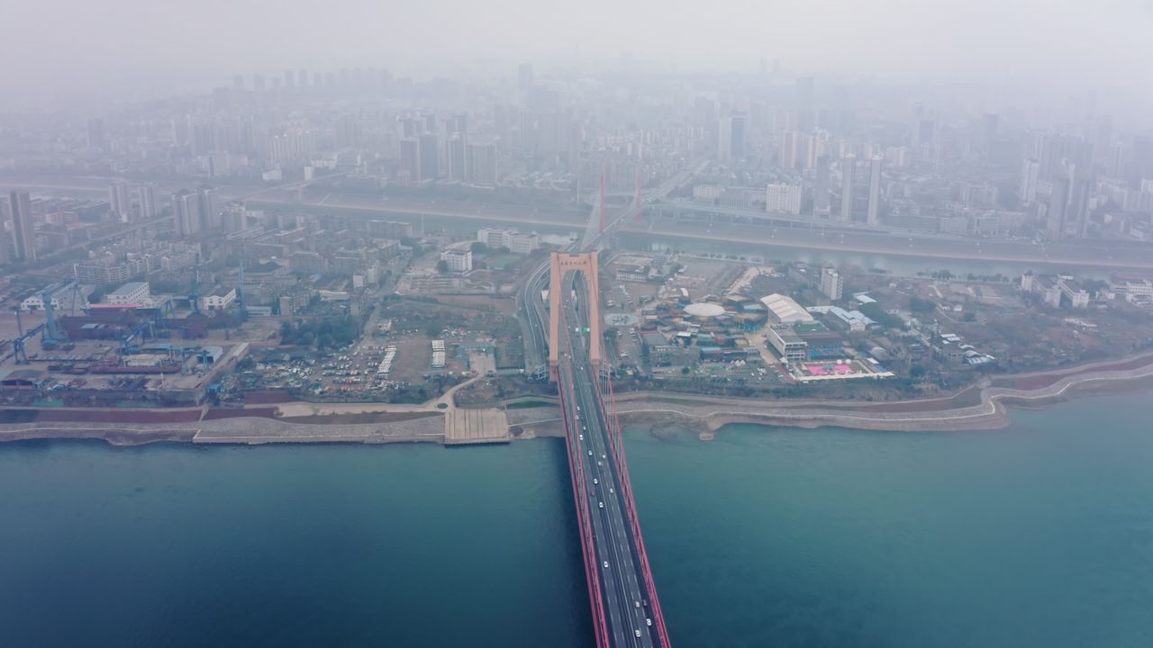 湖北宜昌至喜长江大桥航拍视频