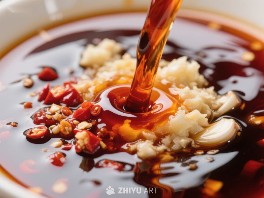辣椒蒜蓉酱汁倾倒特写 740