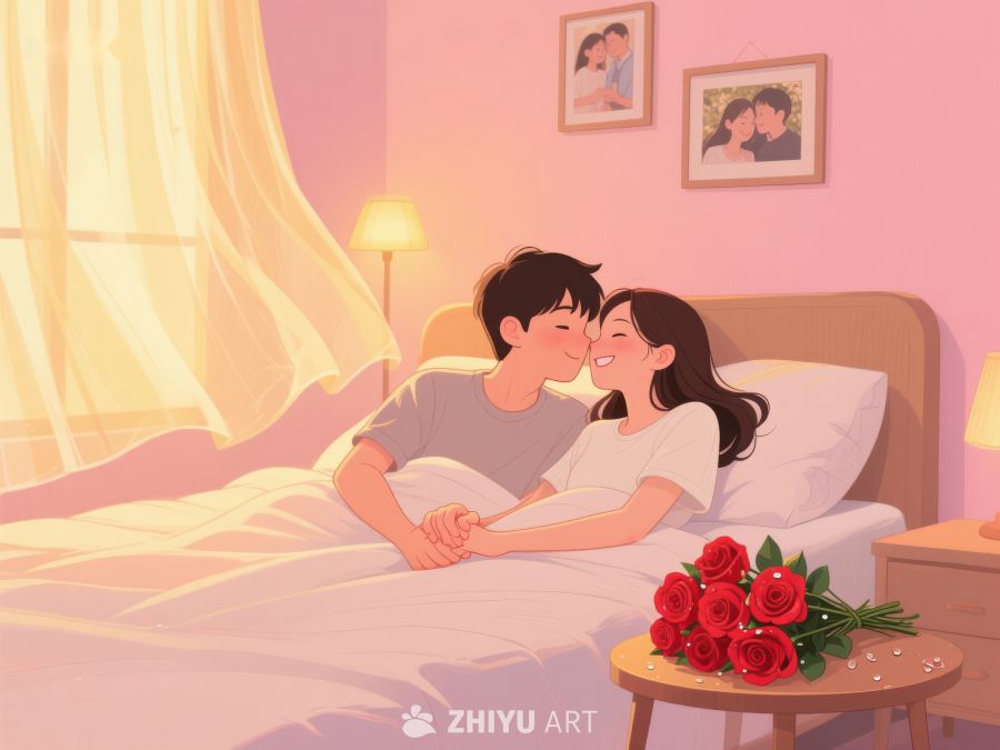 温馨卧室中的甜蜜情侣 841