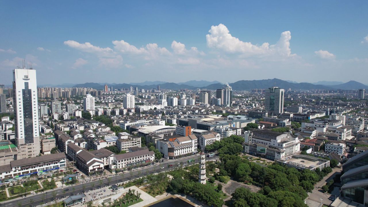 浙江绍兴城市风光航拍 