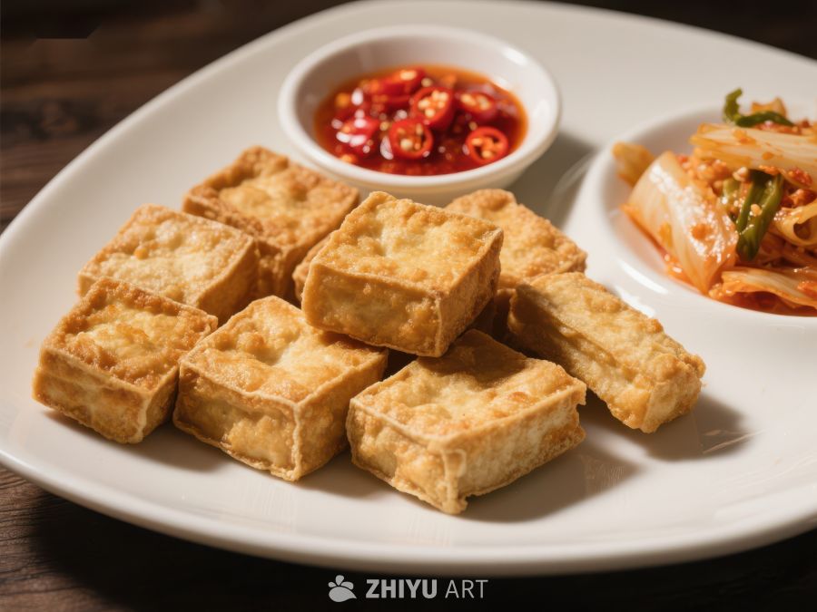 金黄豆腐配辣椒酱与泡菜 451