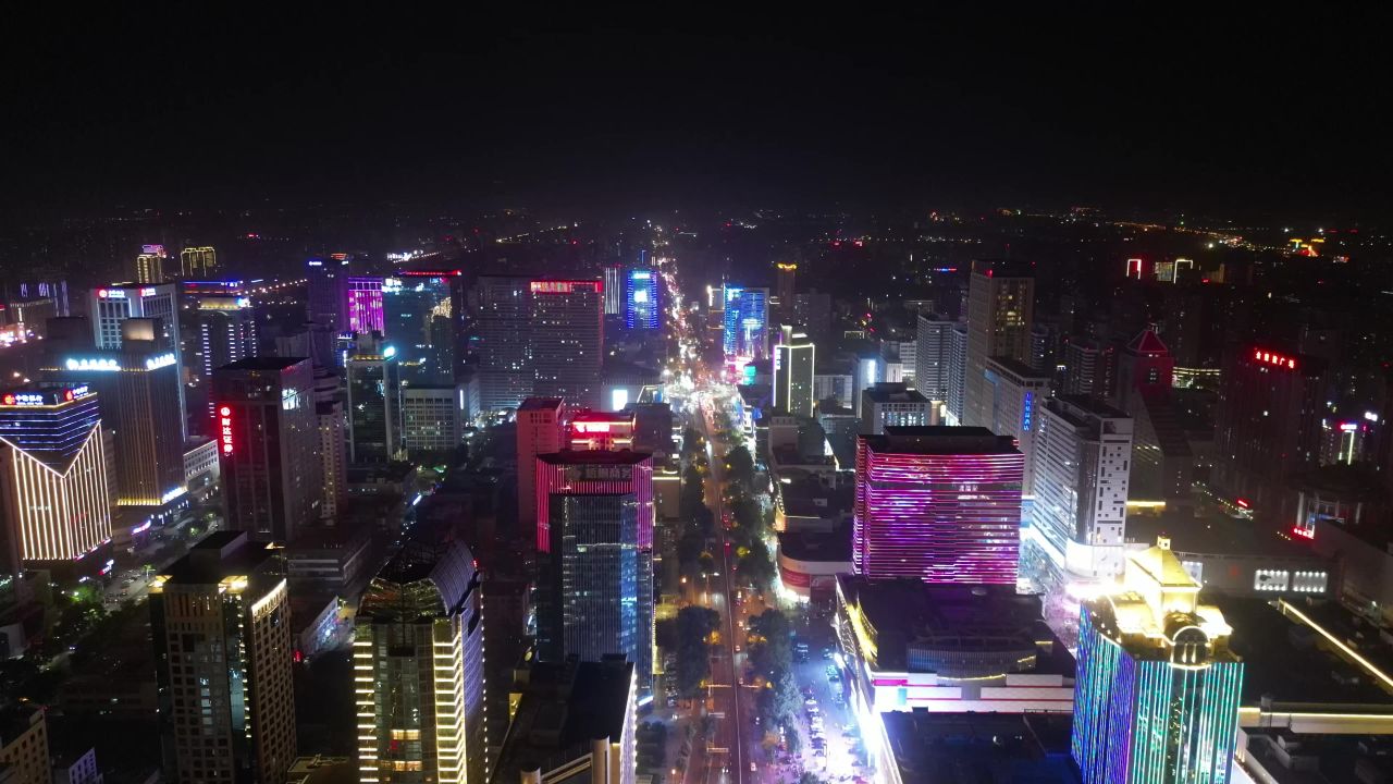 石家庄城市夜景灯光航拍