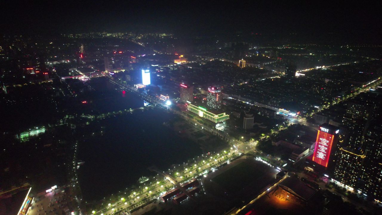山东德州城市夜景灯光航拍 