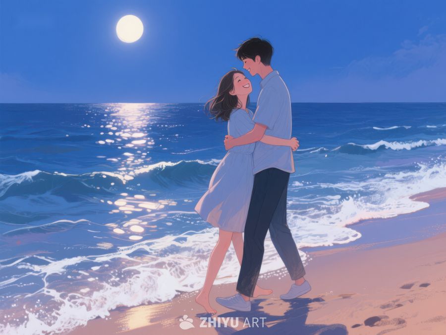 月光下的海滩情侣 1107
