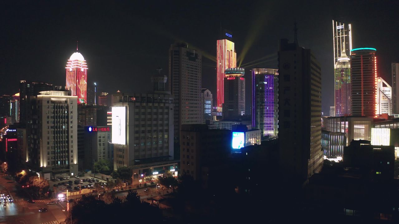 城市夜景灯光秀航拍