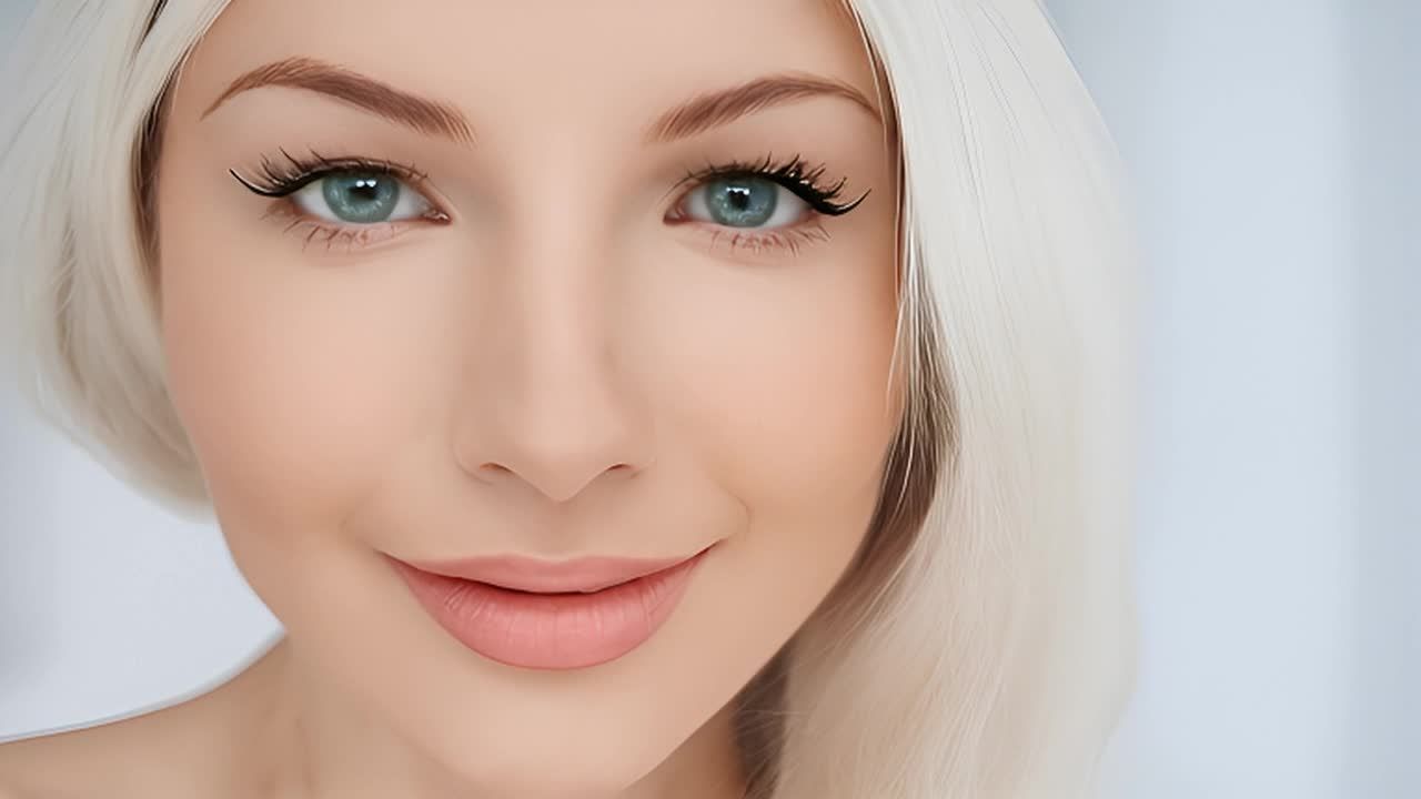 一位有着白色头发的女性，她的眼睛是浅蓝色的，她还画