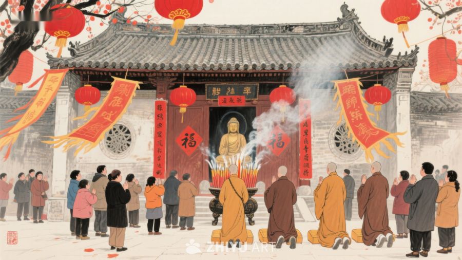 寺庙前众人虔诚祈福 88