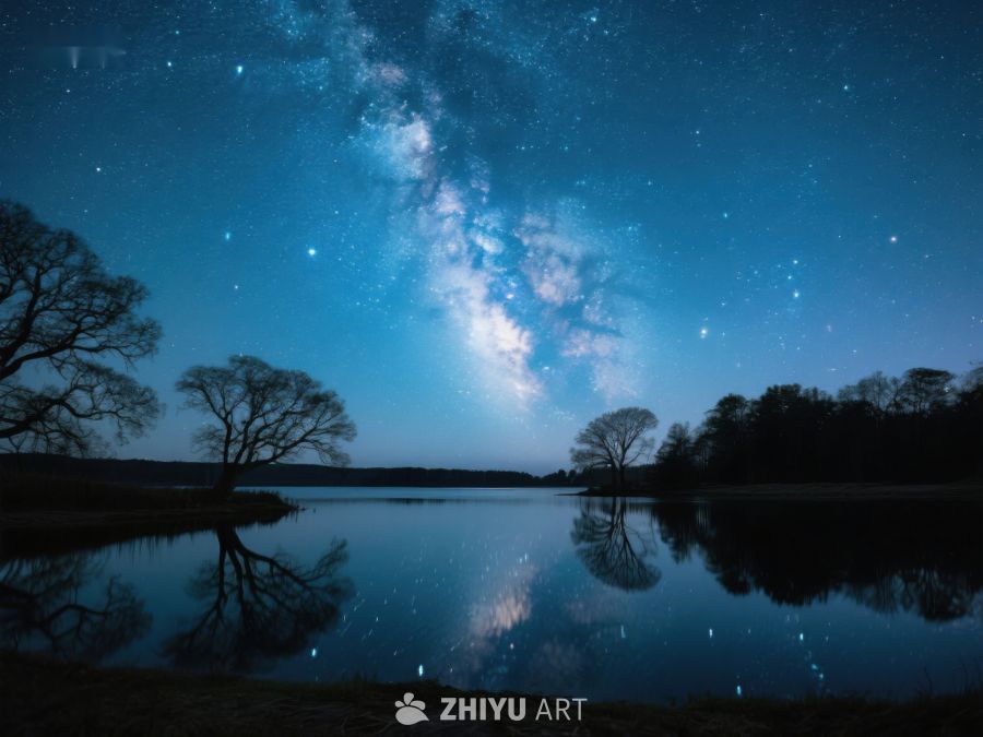 银河映照湖面，夜空繁星点点 546
