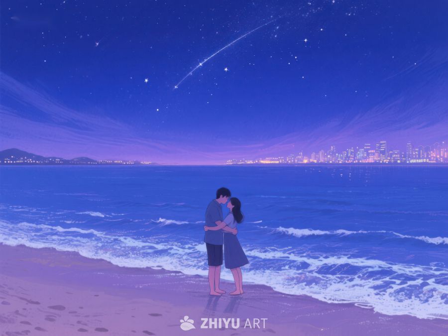 夜空下的海边情侣 950