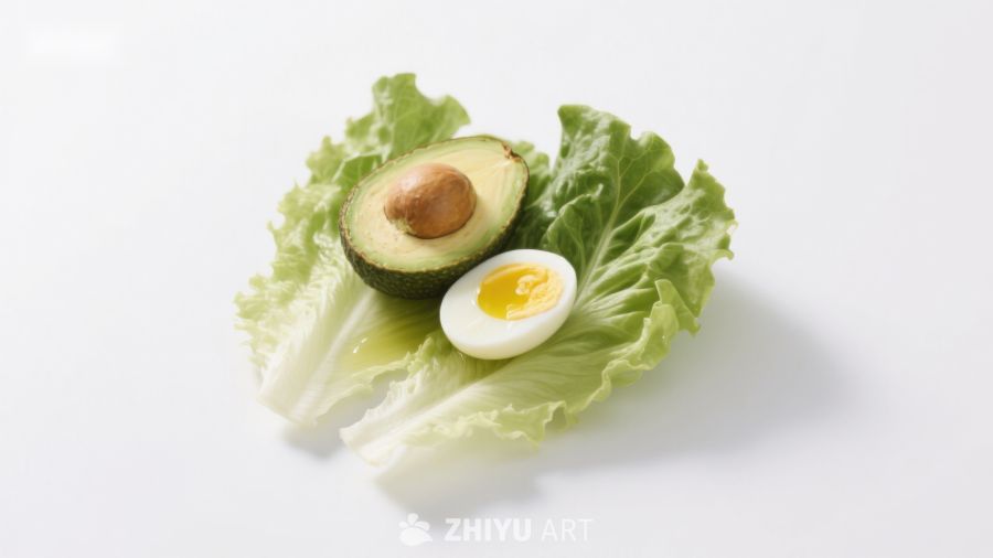 牛油果与鸡蛋置于生菜上