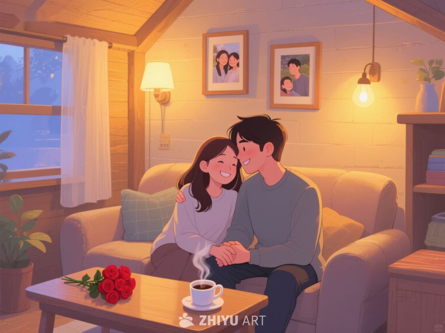 温馨夜晚，情侣共度美好时光 892