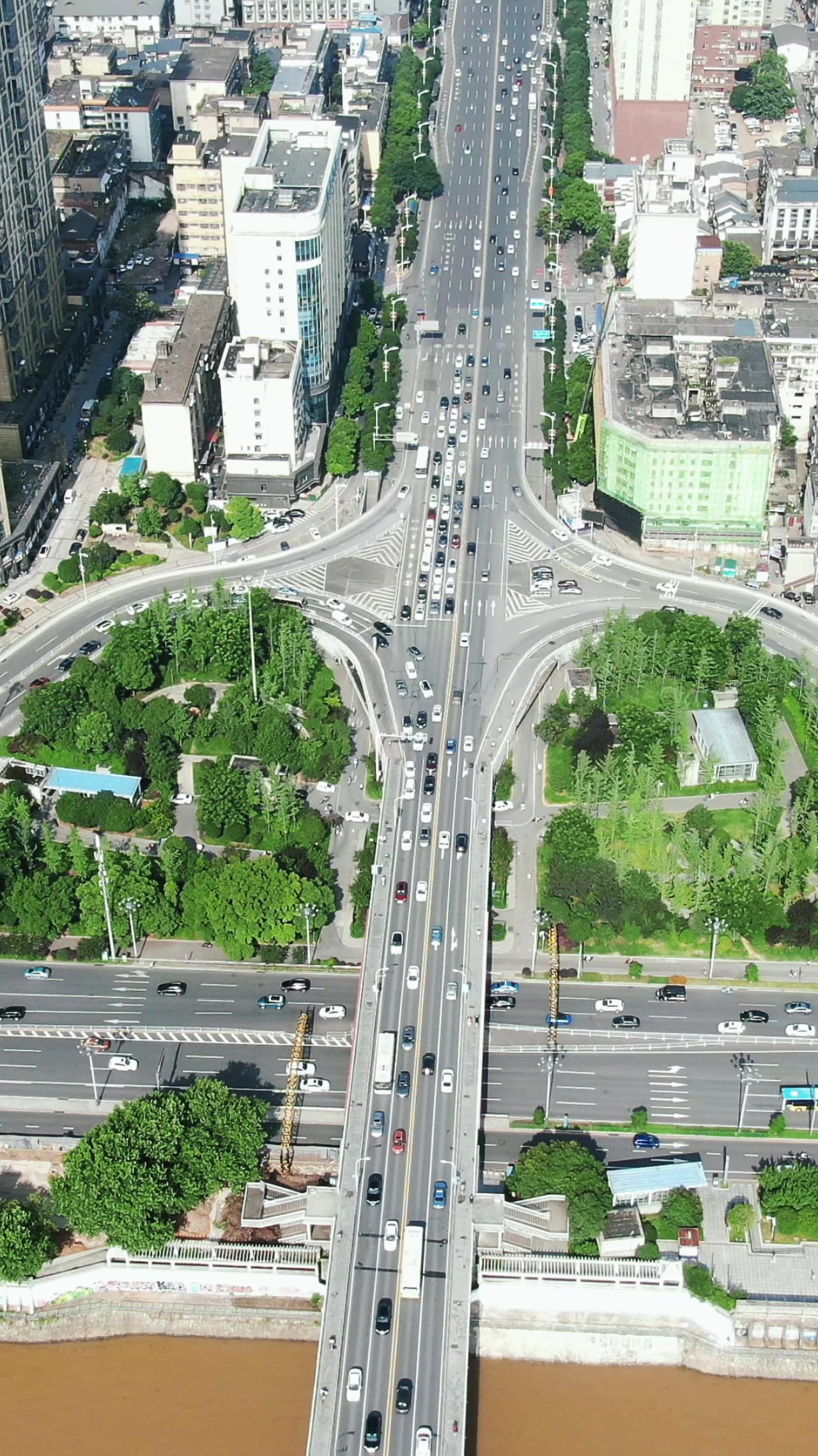 城市航拍湖南长沙五一大道拥堵