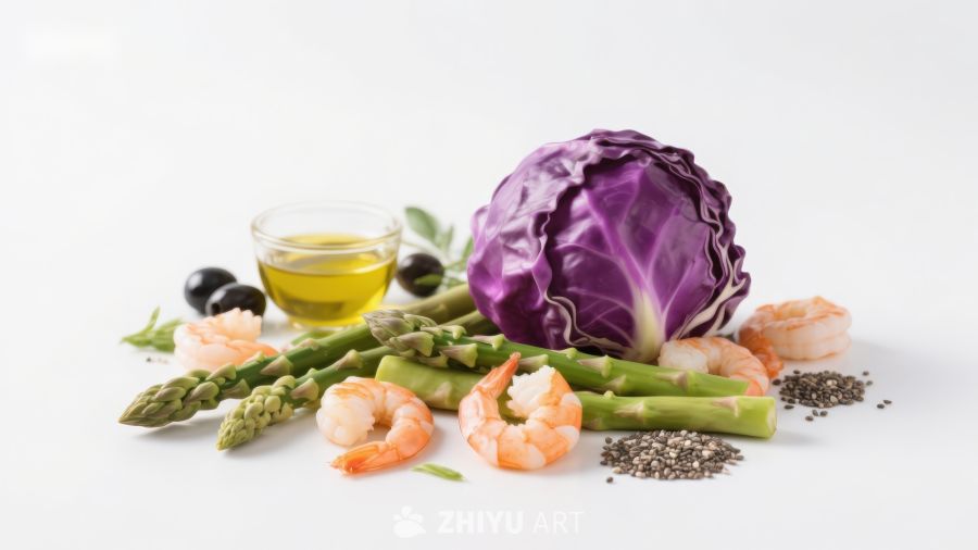 新鲜蔬菜与海鲜食材组合