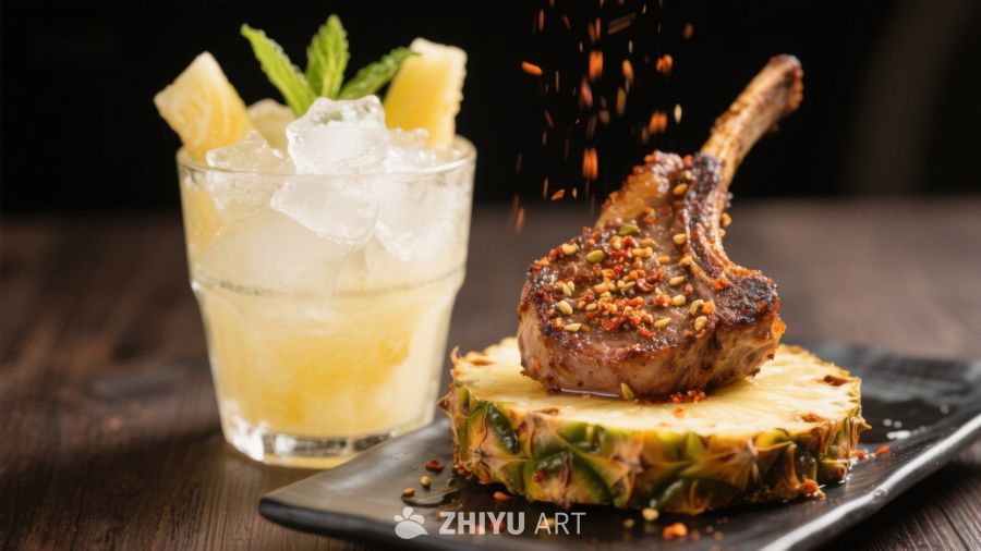 菠萝配鸡尾酒与香辣排骨