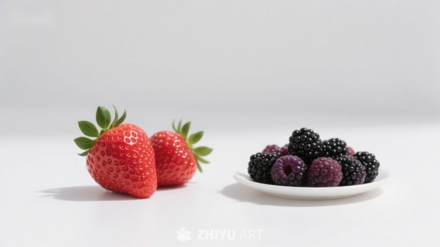 草莓与黑莓的清新对比