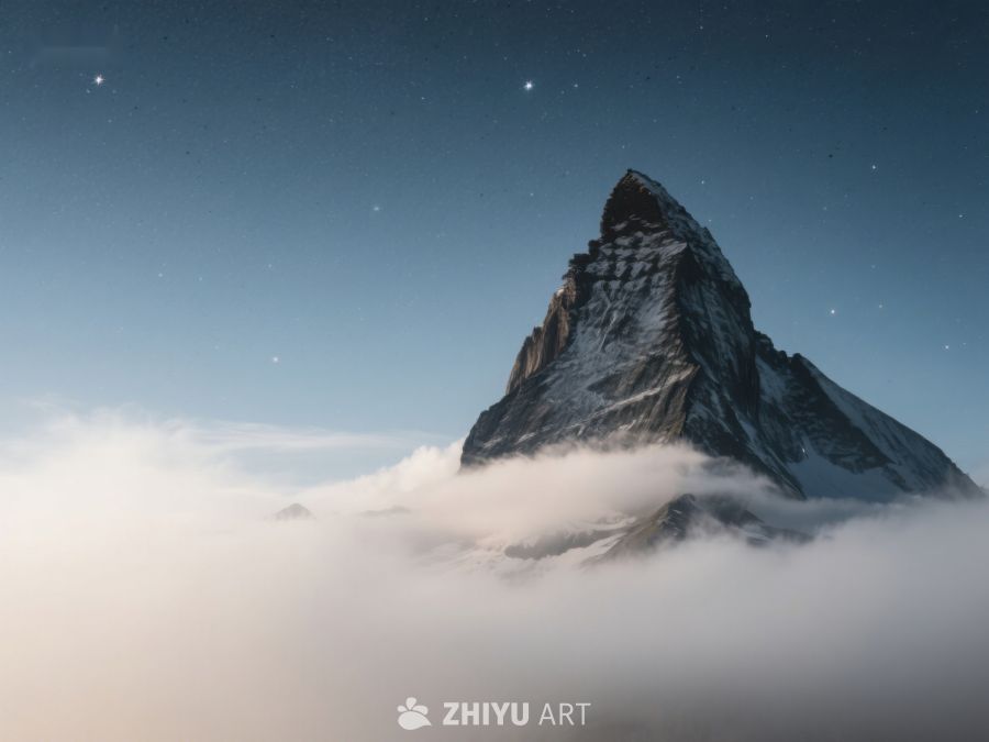 云海之上，星空下的巍峨山峰 608