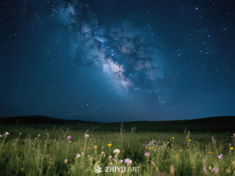 夜空银河下的花田 416