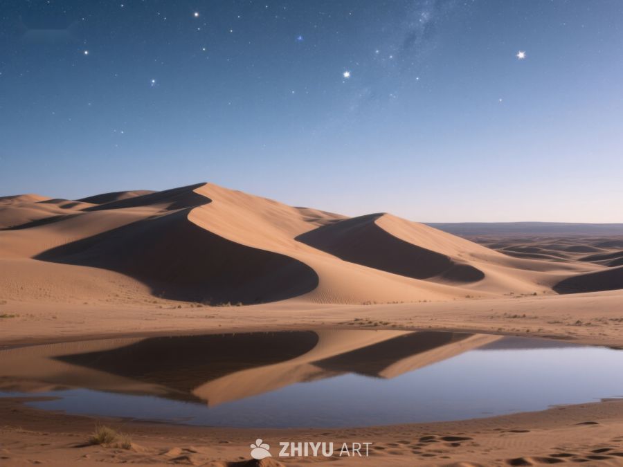 沙漠夜景：沙丘与星空倒映水面 78