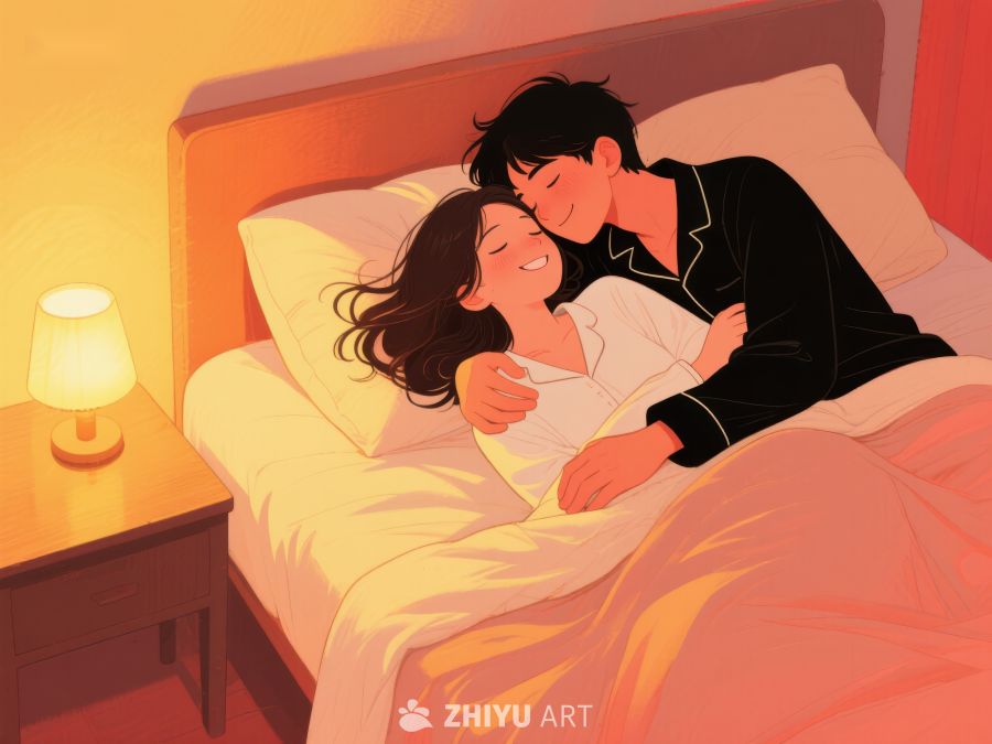 温馨夜晚，情侣相拥入眠 844