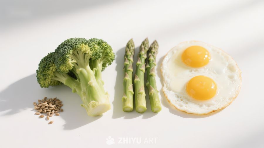 西兰花芦笋煎蛋与亚麻籽
