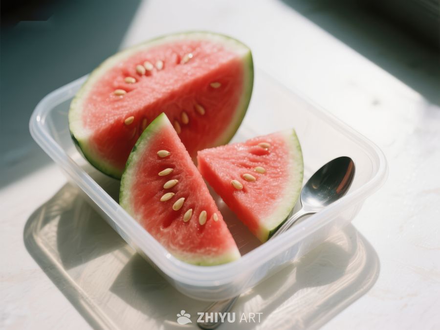 切片西瓜置于透明容器中 423