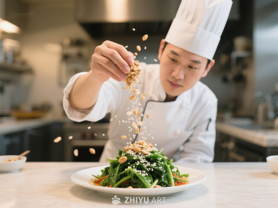 厨师精心撒料，准备美味沙拉 85