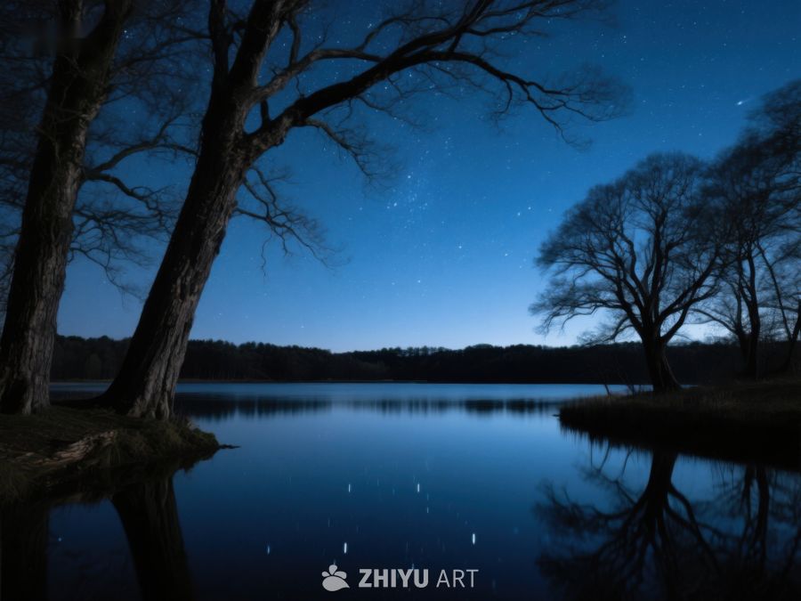 夜幕下的湖畔静谧风光 500